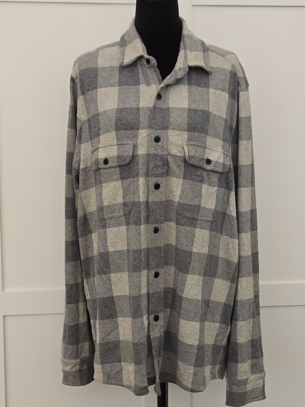 Quince Grey Buffalo Plaid Stretch Knit Sweater Fleece Flannel Shift Shacket L
